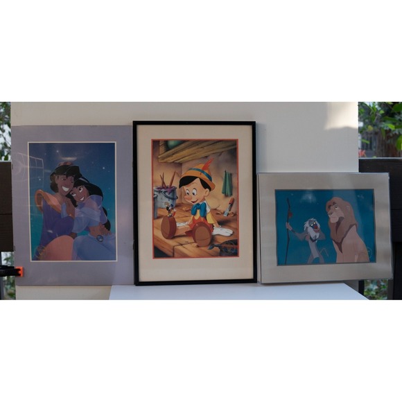 Disney Other - Disney Store Framed Lithograph Lot - Lion King 1995 Pinocchio 1993 Aladdin 1993